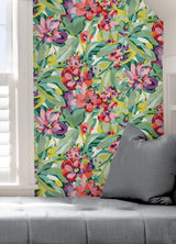 Belles Fleurs Multicolor Peel & Stick Wallpaper with Whimsical Botanical Floral Pattern - NuWallpaper CBS4509