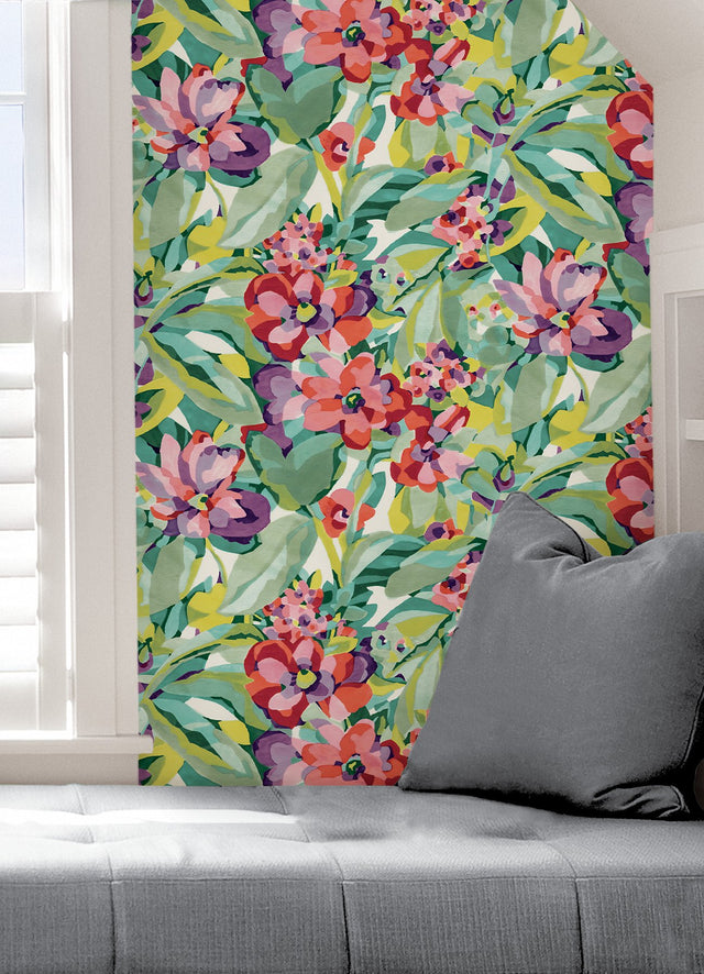 Belles Fleurs Multicolor Peel & Stick Wallpaper with Whimsical Botanical Floral Pattern - NuWallpaper CBS4509