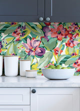 Belles Fleurs Multicolor Peel & Stick Wallpaper with Whimsical Botanical Floral Pattern - NuWallpaper CBS4509