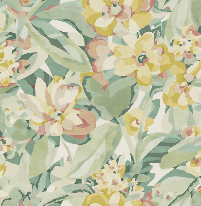 Belles Fleurs Yellow Peel & Stick Wallpaper with Whimsical Floral Pattern - NuWallpaper CBS4510