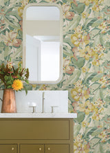 Belles Fleurs Yellow Peel & Stick Wallpaper with Whimsical Floral Pattern - NuWallpaper CBS4510