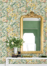Belles Fleurs Yellow Peel & Stick Wallpaper with Whimsical Floral Pattern - NuWallpaper CBS4510