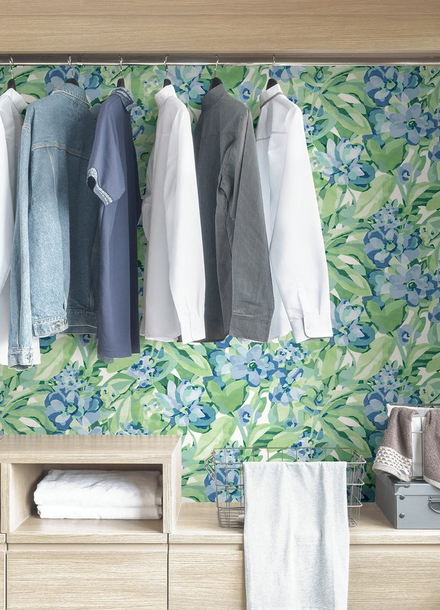 Belles Fleurs Heather Peel & Stick Wallpaper with Whimsical Botanical Floral Pattern - NuWallpaper CBS4511