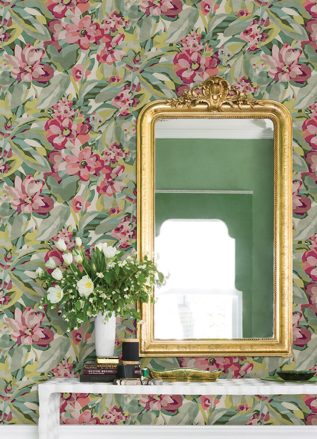 Belles Fleurs Wine Peel & Stick Wallpaper with Whimsical Botanical Floral Pattern - NuWallpaper CBS4512
