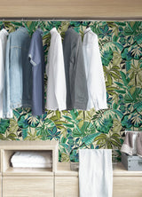 Feuilles Turquoise Peel & Stick Wallpaper with Tropical Botanical Leaves - NuWallpaper CBS4513