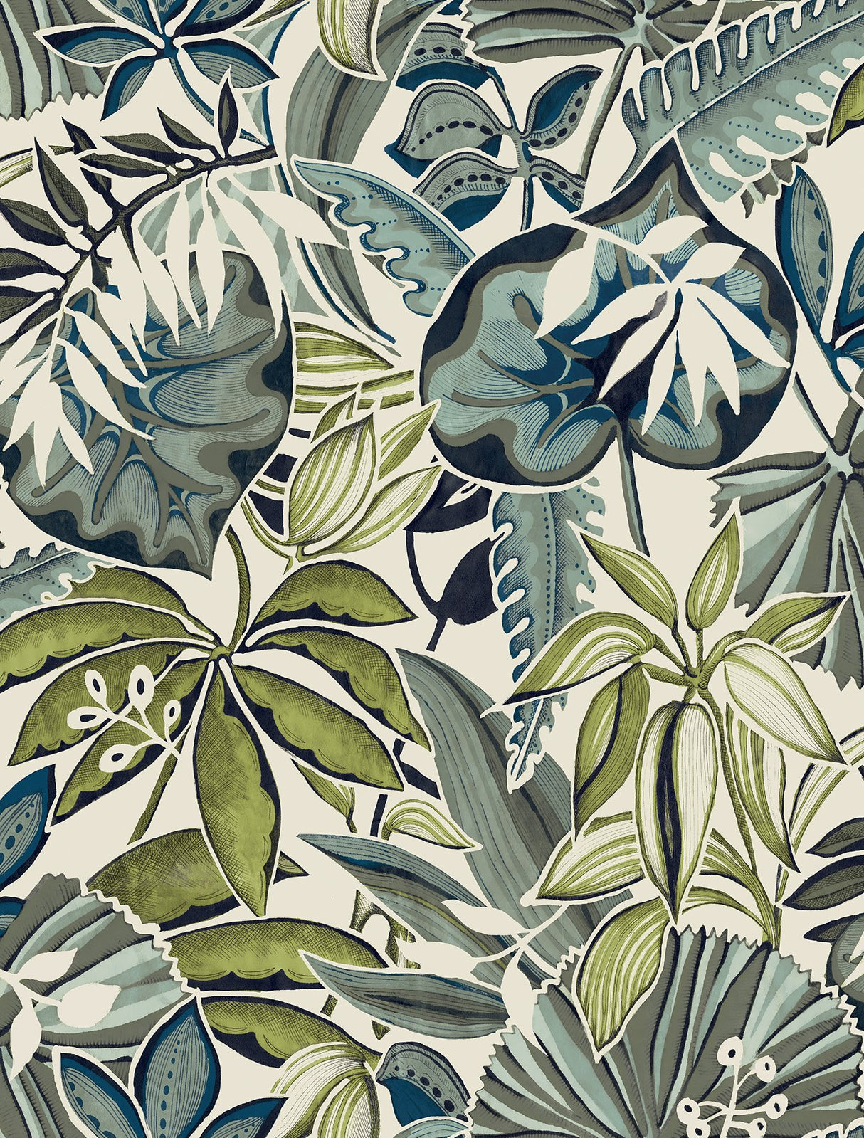 Feuilles Slate Peel & Stick Wallpaper with Tropical Botanical Leaves - NuWallpaper CBS4514