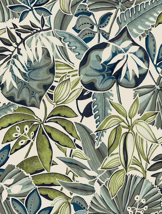 Feuilles Slate Peel & Stick Wallpaper with Tropical Botanical Leaves - NuWallpaper CBS4514