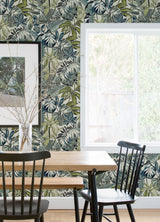 Feuilles Slate Peel & Stick Wallpaper with Tropical Botanical Leaves - NuWallpaper CBS4514