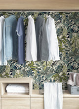 Feuilles Slate Peel & Stick Wallpaper with Tropical Botanical Leaves - NuWallpaper CBS4514