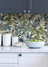 Feuilles Slate Peel & Stick Wallpaper with Tropical Botanical Leaves - NuWallpaper CBS4514