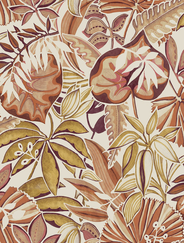Feuilles Amber Peel & Stick Wallpaper with Bohemian Botanical Leaves Pattern - NuWallpaper CBS4515