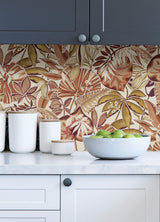 Feuilles Amber Peel & Stick Wallpaper with Bohemian Botanical Leaves Pattern - NuWallpaper CBS4515