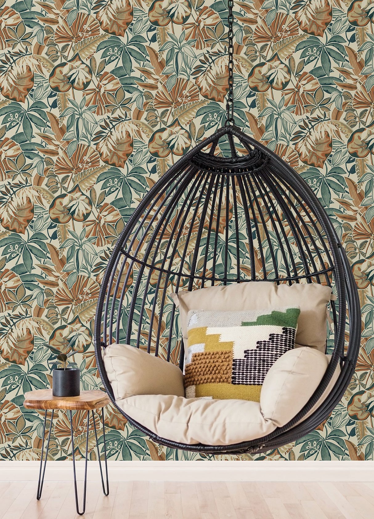 Feuilles Spice Peel & Stick Wallpaper with Bohemian Botanical Leaves Pattern - Brewster CBS4516