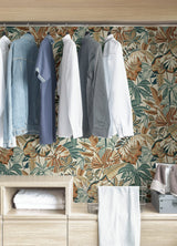 Feuilles Spice Peel & Stick Wallpaper with Bohemian Botanical Leaves Pattern - Brewster CBS4516