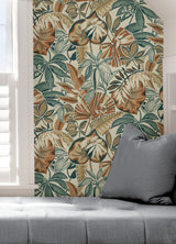 Feuilles Spice Peel & Stick Wallpaper with Bohemian Botanical Leaves Pattern - Brewster CBS4516