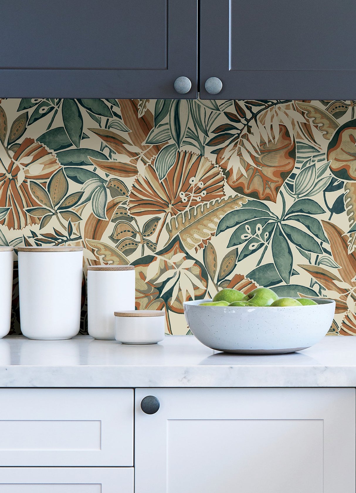 Feuilles Spice Peel & Stick Wallpaper with Bohemian Botanical Leaves Pattern - Brewster CBS4516