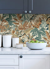 Feuilles Spice Peel & Stick Wallpaper with Bohemian Botanical Leaves Pattern - Brewster CBS4516