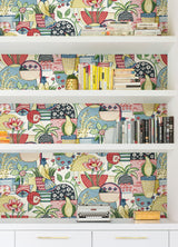 Avriel Multicolor Peel & Stick Wallpaper with Folksy Songbirds and Planters Pattern, Scandinavian Style - NuWallpaper CBS4517
