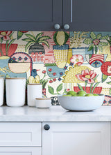 Avriel Multicolor Peel & Stick Wallpaper with Folksy Songbirds and Planters Pattern, Scandinavian Style - NuWallpaper CBS4517