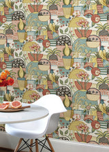 Avriel Spice Peel & Stick Wallpaper with Folksy Songbird and Planter Motif - NuWallpaper CBS4518