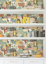 Avriel Spice Peel & Stick Wallpaper with Folksy Songbird and Planter Motif - NuWallpaper CBS4518