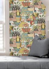 Avriel Spice Peel & Stick Wallpaper with Folksy Songbird and Planter Motif - NuWallpaper CBS4518