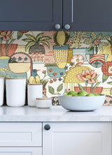 Avriel Spice Peel & Stick Wallpaper with Folksy Songbird and Planter Motif - NuWallpaper CBS4518