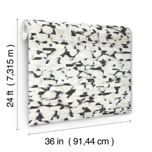 Capiz Offering Black & White Wallpaper with Natural Capiz Shell Strips - York CC1201