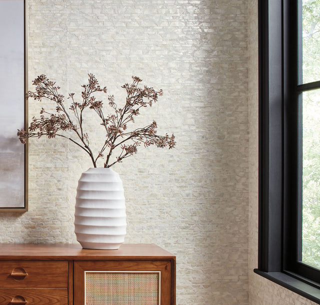 Capiz Offering White Pearl Wallpaper with Capiz Shell Mosaic on Non Woven - York CC1202