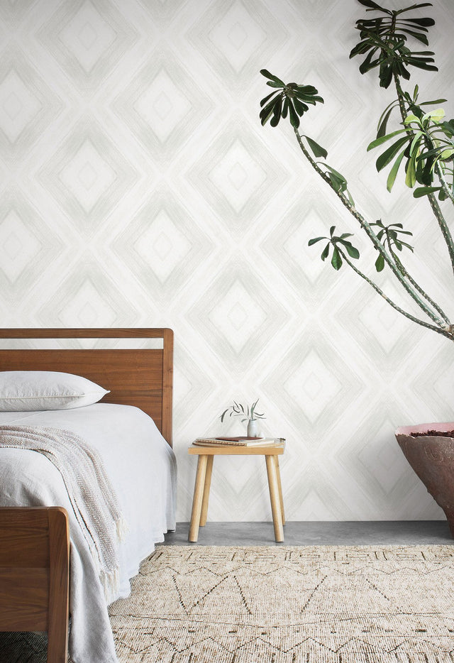 Ballad Natural Wallpaper with Geometric Watercolor Diamond Motif - York CC1242