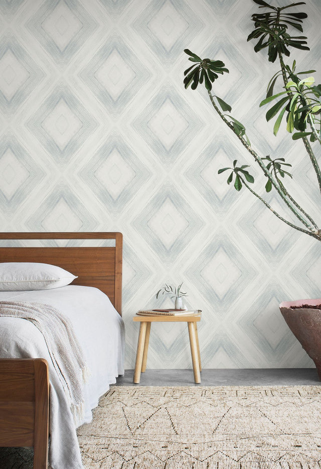 Ballad Mist Wallpaper with Geometric Diamond Watercolor Motif - York CC1244