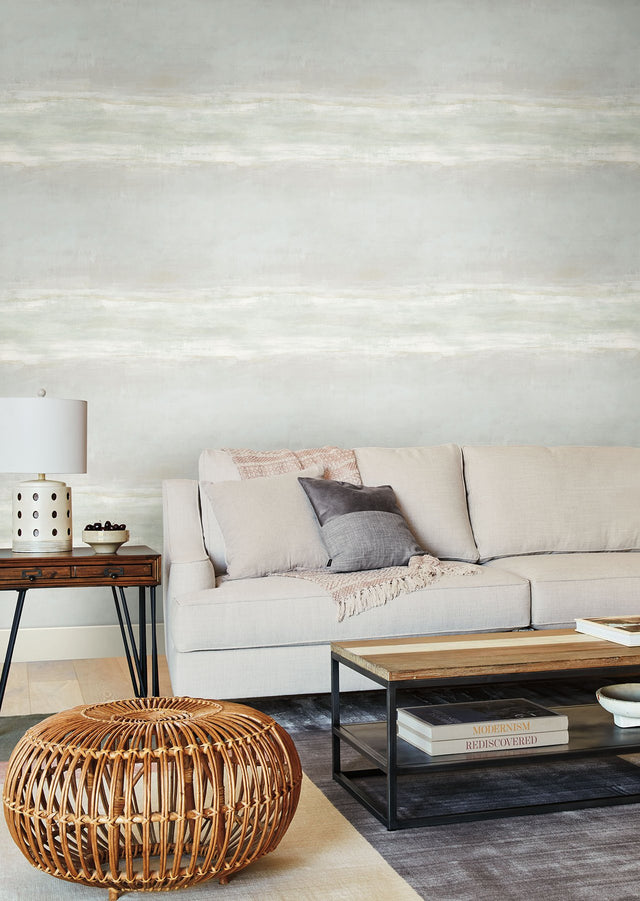 Serene Reflection Mist Wallpaper with Textured Abstract Horizontal Motif - York CC1251