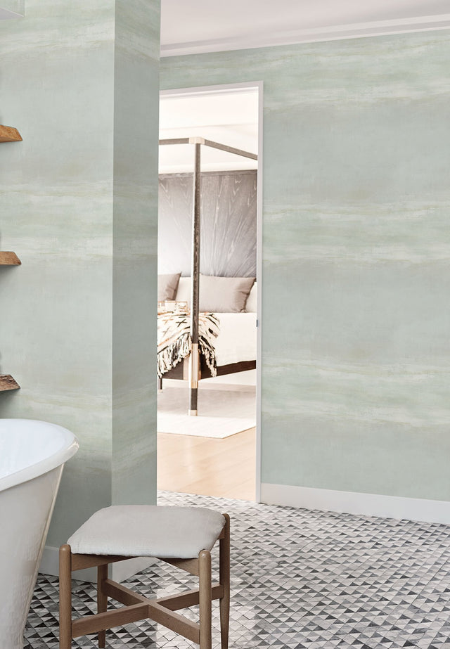 Serene Reflection Mist Wallpaper with Textured Abstract Horizontal Motif - York CC1251