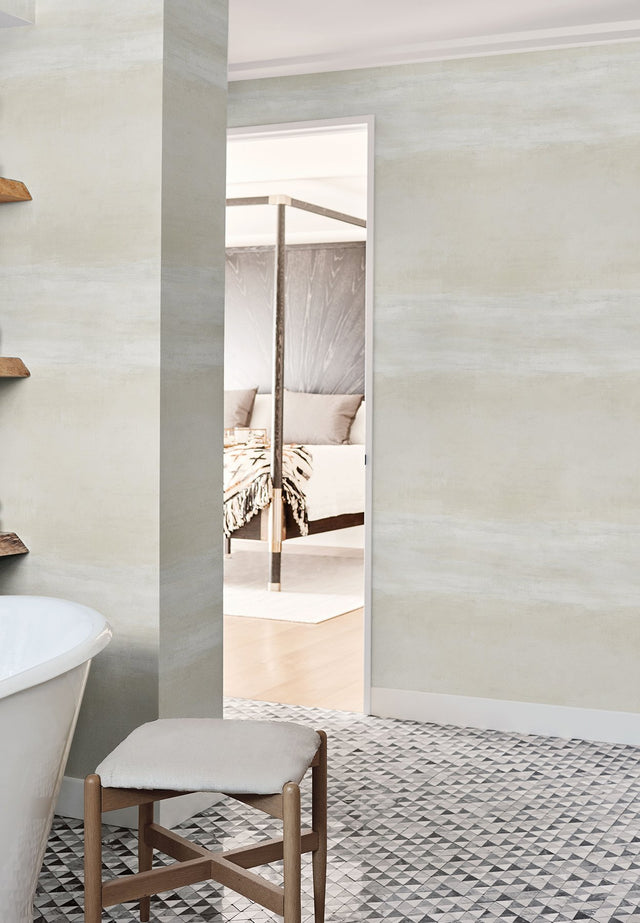 Serene Reflection Natural Wallpaper with Textured Abstract Horizontal Band - York CC1254