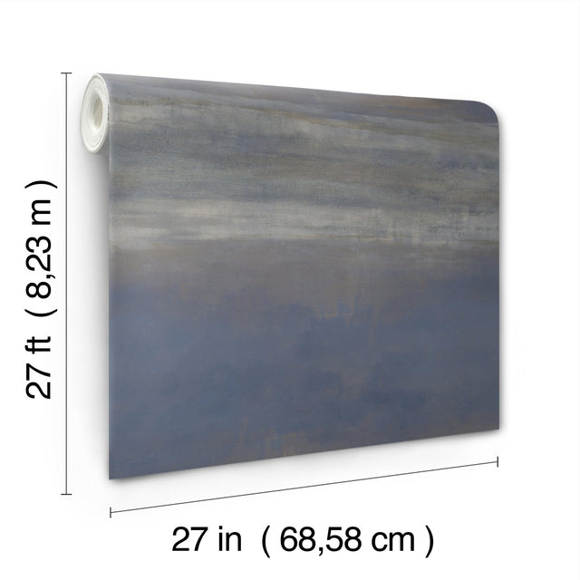 Serene Reflection Navy Wallpaper with Textured Abstract Horizontal Band - York CC1255