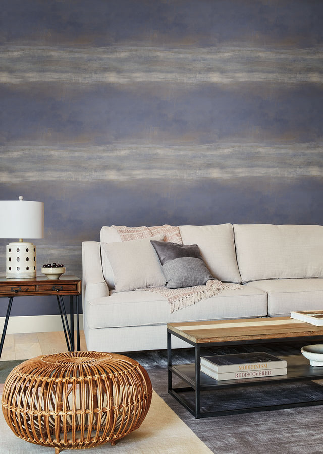 Serene Reflection Navy Wallpaper with Textured Abstract Horizontal Band - York CC1255