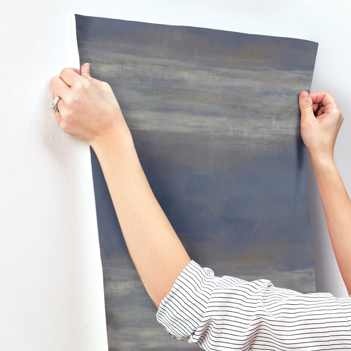 Serene Reflection Navy Wallpaper with Textured Abstract Horizontal Band - York CC1255