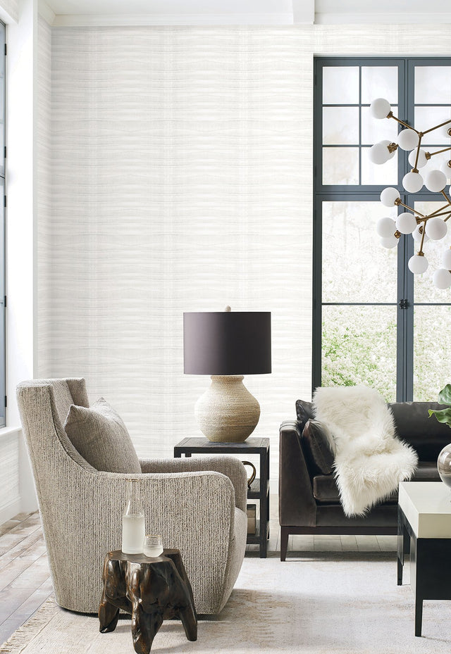 Grey Stone Talc Wallpaper with Geometric Horizontal Linen Effect - York CC1261