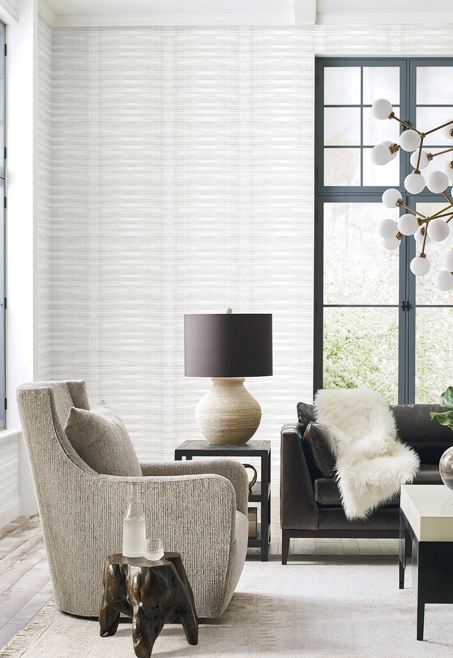 Grey Stone Fog Wallpaper with Horizontal Pleated Linen Effect - York CC1262