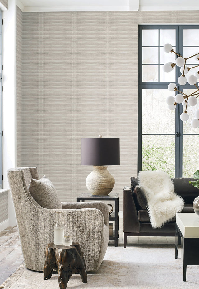 Grey Stone Brown Wallpaper with Geometric Horizontal Pleated Linen Effect - York CC1264