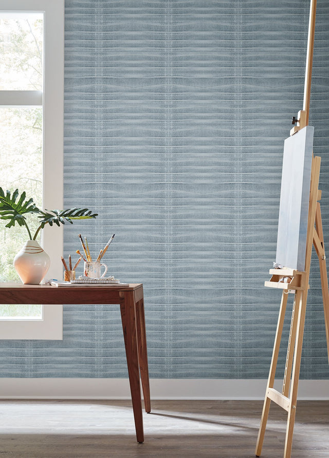 Grey Stone Blue Wallpaper with Horizontal Pleated Linen Effect - York CC1265