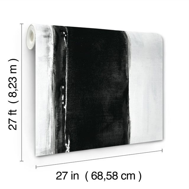 Ink Wash Black Wallpaper with Abstract Brushstroke Geometric Motif - York CC1271