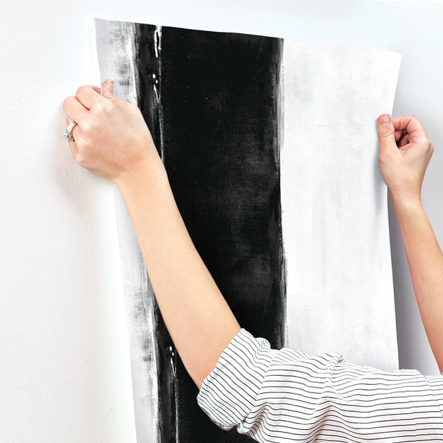 Ink Wash Black Wallpaper with Abstract Brushstroke Geometric Motif - York CC1271