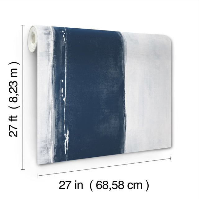 Ink Wash Navy Wallpaper with Painterly Stripe Geometric Motif - York CC1272