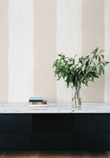Ink Wash Natural Wallpaper with Painterly Stripe Geometric Pattern - York CC1274