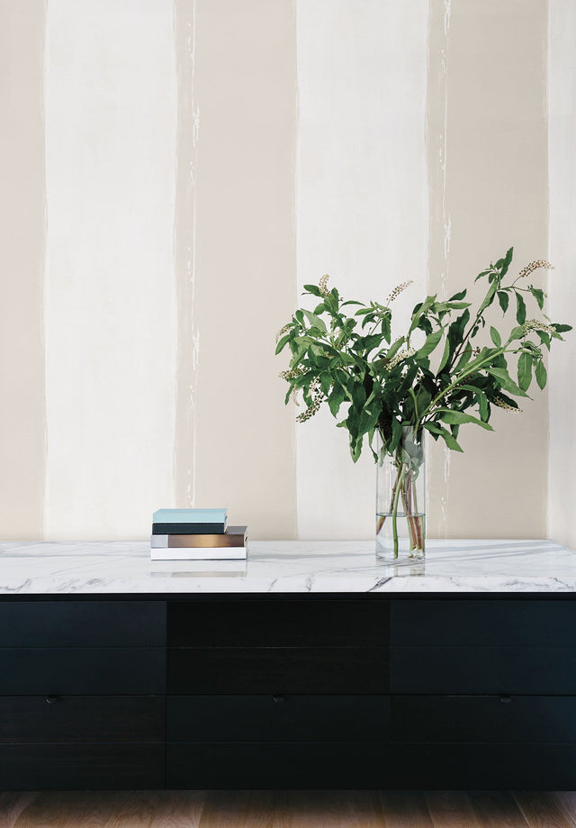 Ink Wash Natural Wallpaper with Painterly Stripe Geometric Pattern - York CC1274