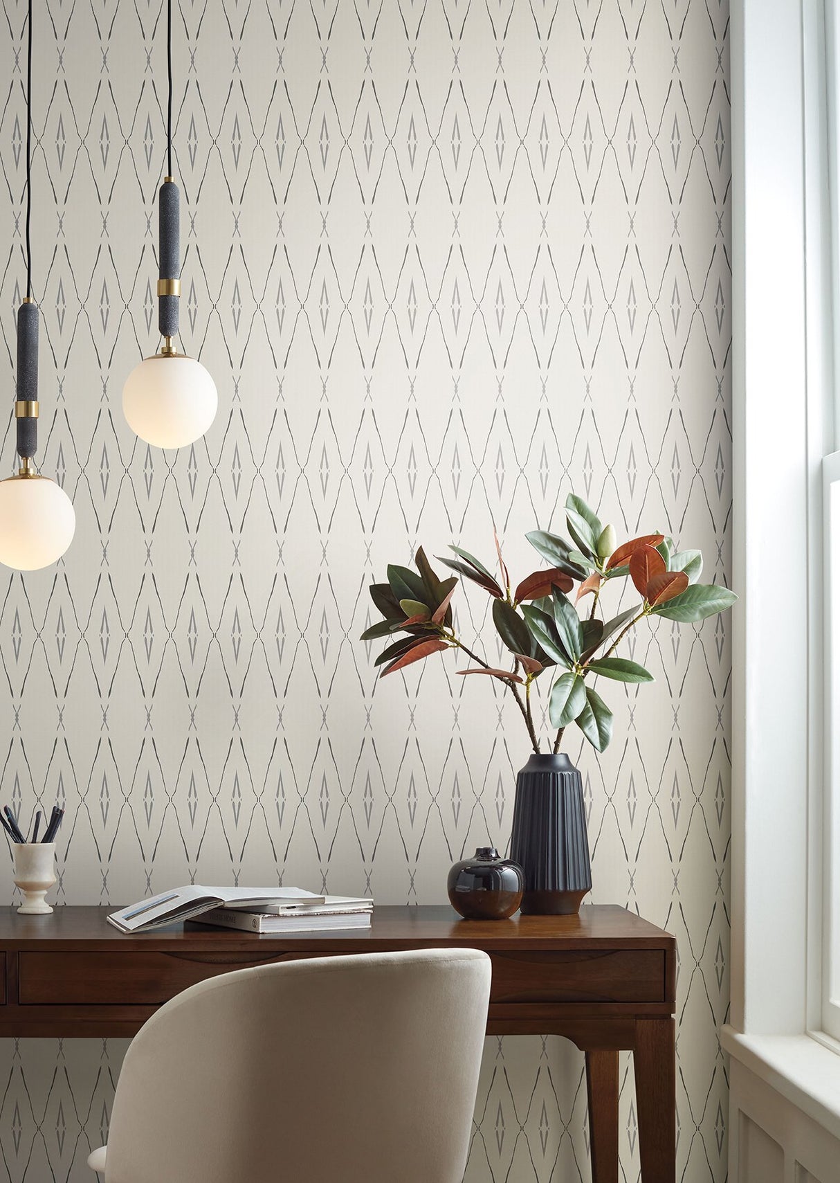 Artifact Silhouettes Savanna Wallpaper with Geometric Diamond Paper Weave Style - York CC1281