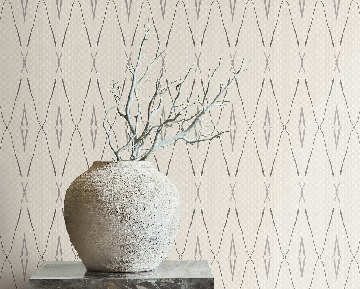 Artifact Silhouettes Savanna Wallpaper with Geometric Diamond Paper Weave Style - York CC1281