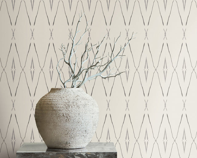 Artifact Silhouettes Savanna Wallpaper with Geometric Diamond Paper Weave Style - York CC1281