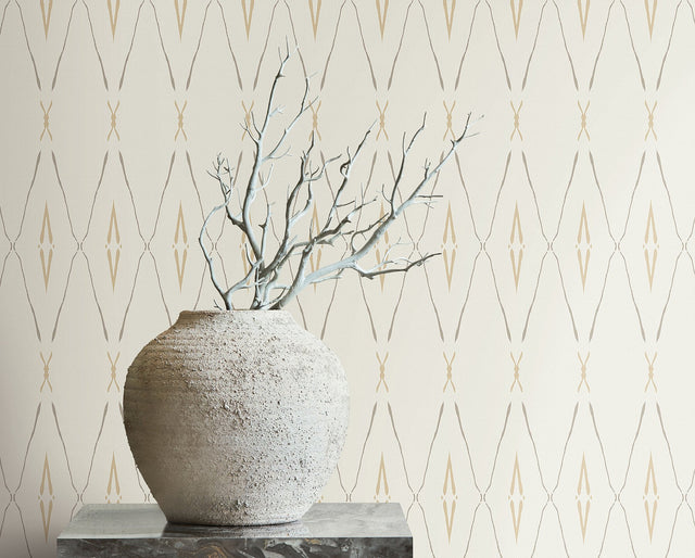 Artifact Silhouettes Desert Wallpaper with Geometric Diamond Trellis - York CC1282